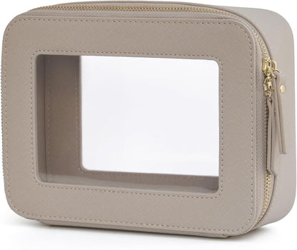 Popvibe Clear Makeup Bag Travel Cosmetic Case Transparent Toiletry Bag with Zipper, Portable Make Up Organizer Traveling Compact Car Bag for Essentials