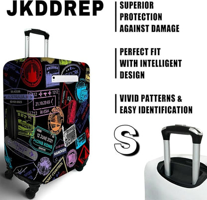 World Landmarks Travel Luggage Cover, Travel-Themed Suitcase Protector Stretchable, Washable Travel Suitcase Cover (S for 18-20 Inch Luggage)