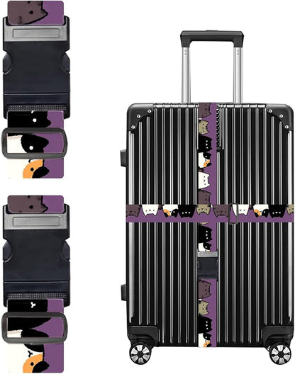 Nuxovilar Luggage Straps of 2 Set Cartoon Cats on Purple Pattern, Durable Material 1.96 * 70.86 Inches for Suitcases, Travel Essentials for 22-28 Inch Luggage, Perfect for Pet Lovers, Leisure Trips