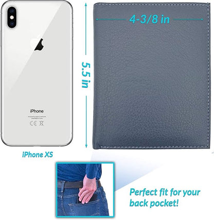 Grey RFID Genuine Leather Passport Wallet