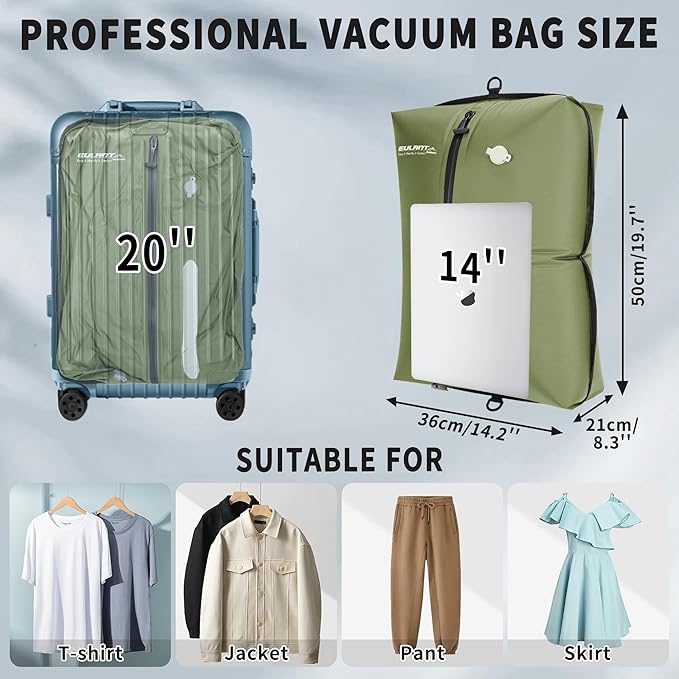 Reusable Vacuum Bags for Travel With Pump,Professional Waterproof IPX8 Zipper Vacuum Compression Bag for Suitcases Backpack,Space Saver Bags Packing Organizers for Clothing Packing(3PACK+PUMP)