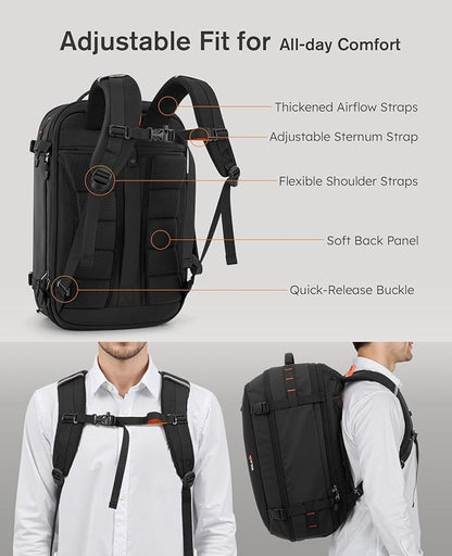 Tolaccea Large Convertible Garment Duffel Bag, Suit Carry On Backpack, TSA Flight Approved for Wrinkle-Free Travel with Dual Laptop Storage for 17.3" and 12.9" & Extra Toiletry Bag, 45-55L Expandable