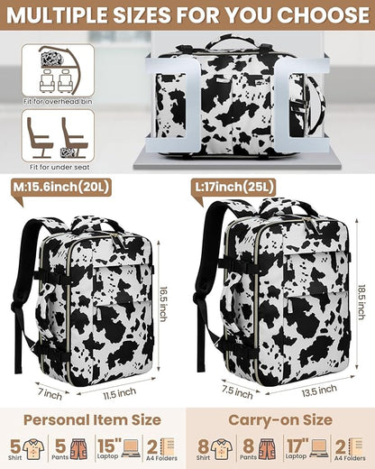 Travel Backpack for Women Man, Waterproof Personal Item Travel Bag Airline Approved Laptop Backpack Bookbag Weekender bags for Business,Travel, Work Fits 15.6 inch Laptop(Medium,Cowprint)