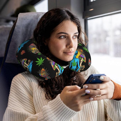 Memory Foam Airplane Pillow Sun Chakra Yoga Meditation Alien Weedleaf Trippy Eye Mushroom for Car Chin Head Neck Supporting, U Shape Pillows Travel Cushion for Office, Nap Sleeping