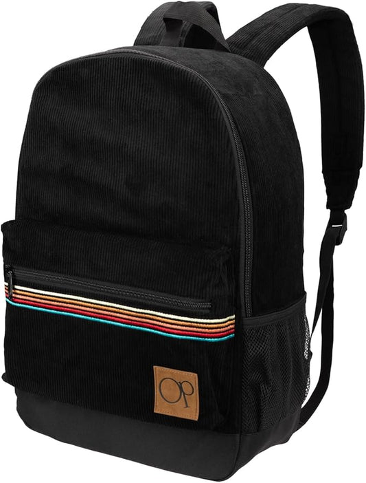 Ocean Pacific OG Corduroy Backpack for Travel, Sports, Beach, Work, Casual Daypack for Men Women Fits 15.6 Inch Laptop (Black)