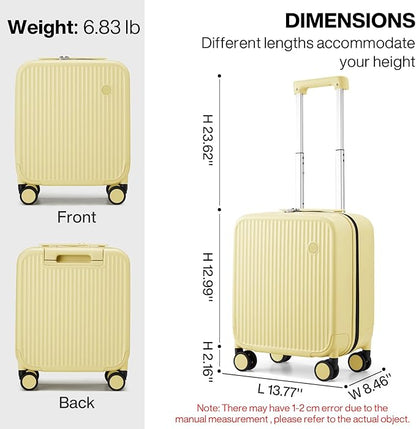 mixi Underseat Carry on Luggage 16 Inch Hardshell PC Suitcase with Spinner Wheels TSA Lock for Travel, Lark Yellow