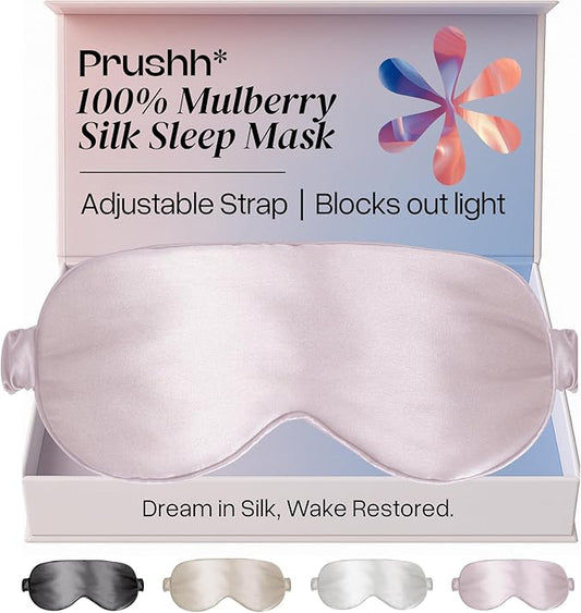 Adjustable Silk Sleep Mask Eye Covers | 100% Pure 6A Mulberry Silk | Blackout & Hypoallergenic | Concealed Strap for Women & Men | for Sleeping & Travel (Pink)