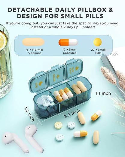 Pill Organizer 3 Times A Day, 7 Day Pill Box 3 Times A Day - Acedada Weekly Vitamin Box Organizer with 7 Separate Containers, Portable Daily Medicine Planner Case for Vitamin Fish Oil Supplement, Blue
