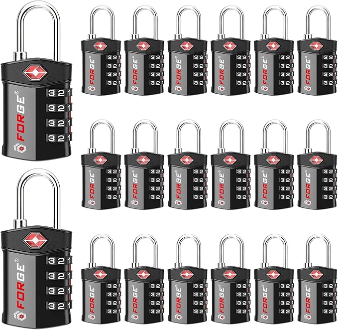 Forge 20 PK Forge 4-Digit Combination Lock, TSA Approved Locks for Luggage, Travel, Gym, School, Suitcase, Backpack, Pelican case, Easy Read dials, zinc Alloy Body.
