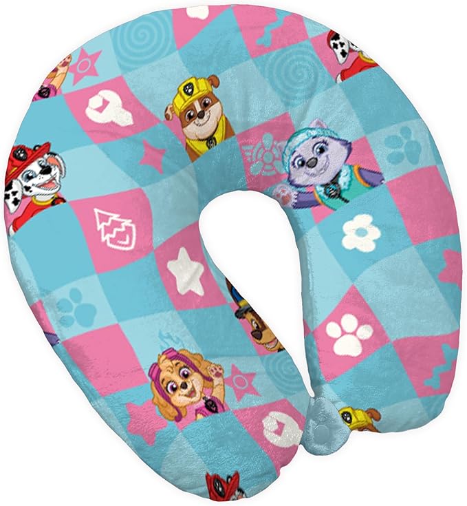 Northwest Paw Patrol Wavy Time Travel Neck Pillow, U-Shaped Plush Cushion for Airplane, Traveling, Car, 12x13 inches