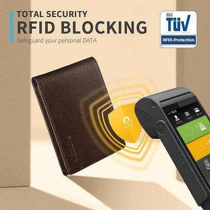 RUNBOX Wallet for Men Slim Rfid Leather 2 ID Window With Gift Box