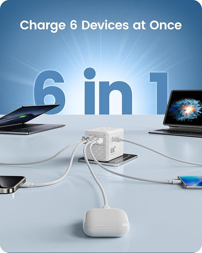 LENCENT 65W International Travel Adapter, Universal Travel Adapter with 2 QC USB-A & 3 PD3.0 Type C Power Outlet, Fast Charging for Phone,Laptops, All-in-One Outlet Converter for USA/UK/EU/AUS, White