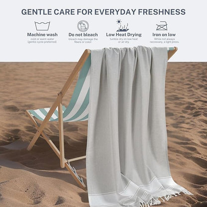 Cotton Turkish Beach Towel Towels Oversized 36"x72" Pool Absorbent Extra Large Quick Dry Sand Travel Towel (Light Grey, 2 Pack)