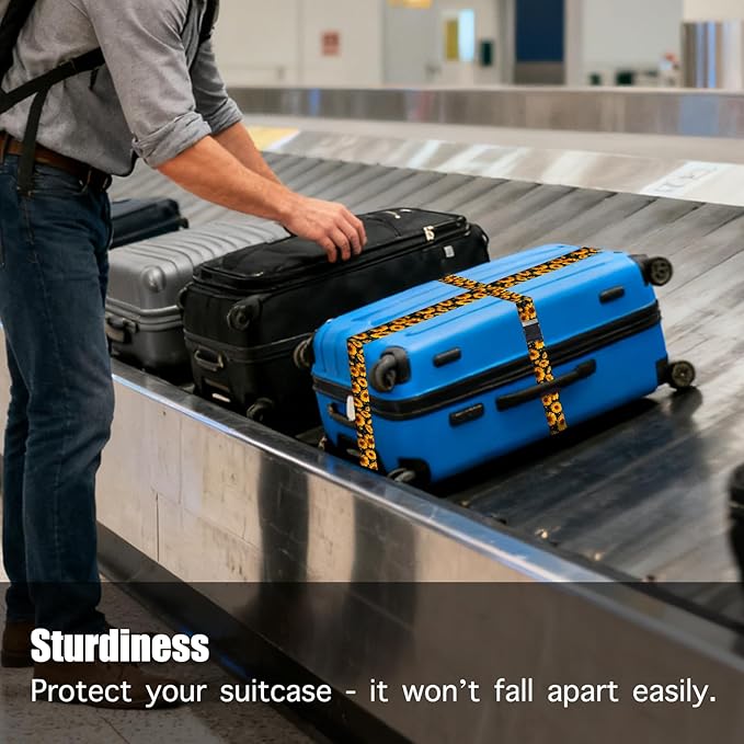 Nuxovilar Luggage Straps of 2 Set Sunflower Pattern, 1.96x90.5 inches - Luggage Straps for Suitcases, Ideal for Nature Trips, Outdoor Journeys, Daily Use