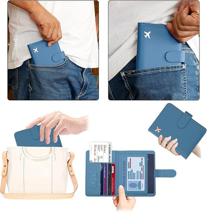 Melsbrinna Unisex-Adults RFID Blocking Travel Passport Cover/Case, Cute Passport Wallet with 10 Compartments, Black Blue