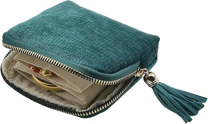 WHSLILR Small Travel Jewelry Case - Jewelry Travel Organizer Bag with Tassel Zipper for Bracelets, Necklaces, Bangles, Jewelry Organizer Storage Bag Gift for Women Girls - LJB001-Blue