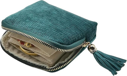 WHSLILR Small Travel Jewelry Case - Jewelry Travel Organizer Bag with Tassel Zipper for Bracelets, Necklaces, Bangles, Jewelry Organizer Storage Bag Gift for Women Girls - LJB001-Blue