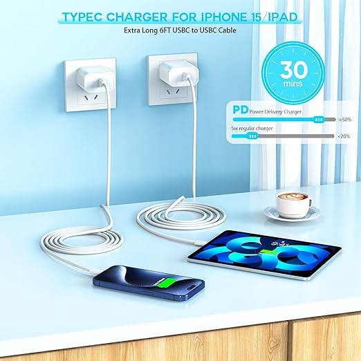 Fast Charger for iPhone 17 16 15, 3Pack USB C iPad Charge PD Fast Charger Block 6FT Long USBC to Type C i Phone Charging Cable Cord for iPhone 17 Air/Pro/Pro Max/16 Pro/Plus/15/15 Pro/Pro Max,iPad Pro