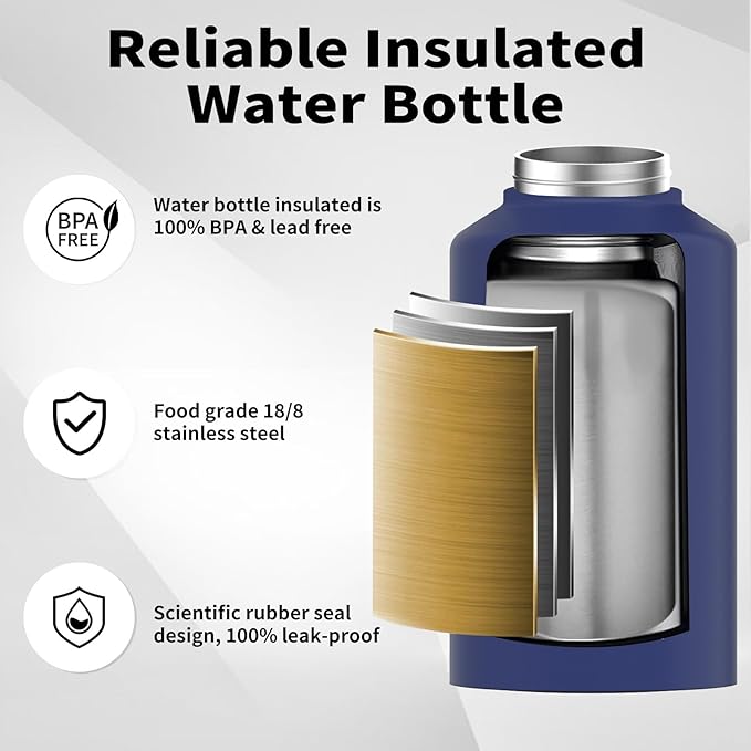 WATERSY 2/3 Gallon Water Bottle Insulated(Cold for 48 Hrs),BPA Free&Leak Proof,87oz Stainless Steel Water Jug/Flask,Big thermo,Large Water Bottle with Handle for Gym,Hiking,Camping,Deep Blue