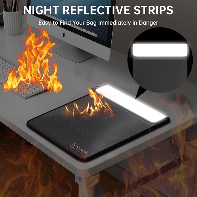 DocSafe Fireproof Document Bag (5200℉) with Fireproof Organizer Travel Case,Heat Insulated Fire＆Water Resistant 8 Layers Safe Money Bag Storage for Important Documents,Cash,Power Bank,Valuables,Gray