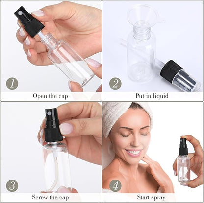 200 Pcs Mini Clear Spray Bottles 1 oz Plastic Empty Travel Bottle Fine Mist Small Spray Containers with 5 Pcs Funnels Refillable Liquid Travel Containers for Perfume Skin Toner Essential Oils