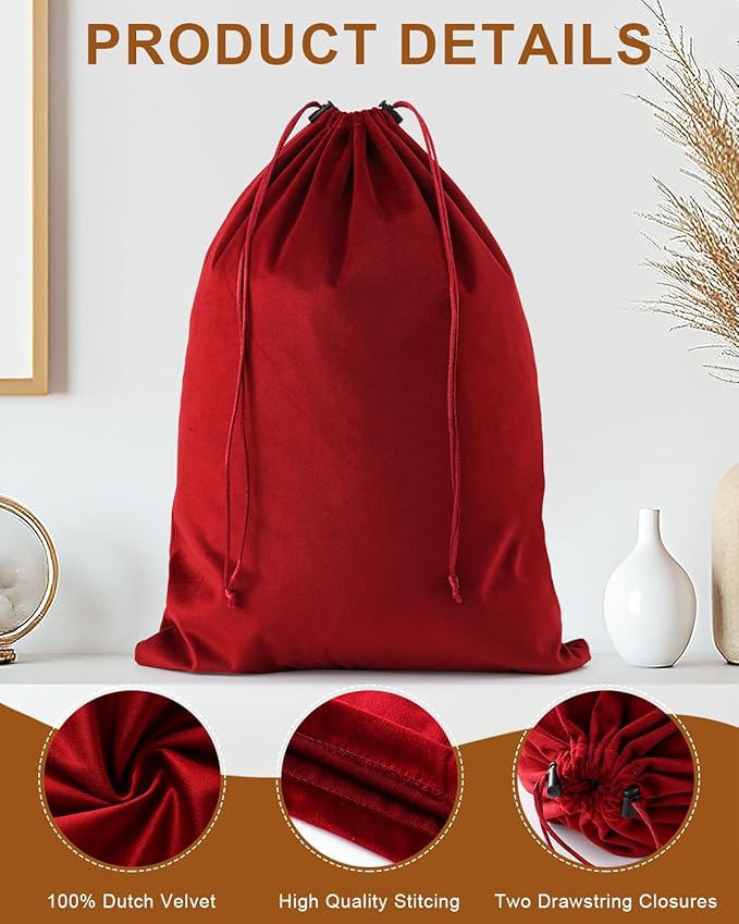 FantasyLife Shoe Bags for Travel, Washable Dust Bags for Storage & Packing, Flannel Shoe Pouch with Drawstring Closure for Purses, Handbags, Shoes & Toys (4, Rio Red)