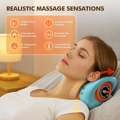 Neck Massager 2025 Portable Neck Traction Device, Cervical Stretcher with Heating & Vibration – Relieve Muscle Tension,3-in-1neck Pillow Customizable Massage Modes with Wireless Remote Control