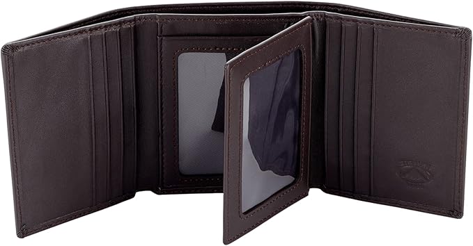 Stealth Mode Leather Trifold RFID Wallet For Men With Flip Out ID Holder (Coffee)