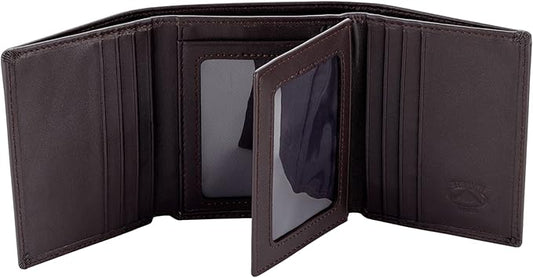 Stealth Mode Leather Trifold RFID Wallet For Men With Flip Out ID Holder (Coffee)