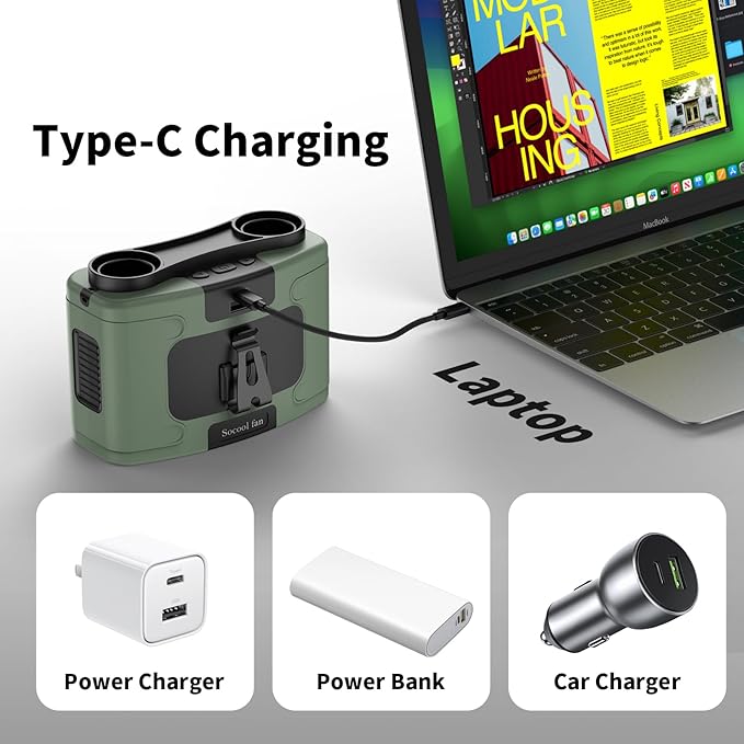 Socool 10000mAh Portable Waist Fan Clip on Wearable Belt Personal Fans Rechargeable Battery Operated, 20H Cooling with 10 Speeds & Dual Motors,Neck Hanging Hands-Free for Outdoor Travel Power Bank