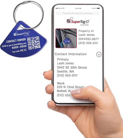 Dynotag® Express Series Solid Metal Web Enabled Smart Bag Tag ID + Steel Loop, Anodized Aluminum with DynoIQ™ & Lifetime Recovery Service (Sapphire Blue)