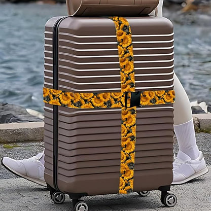 2PC,Sunflower Luggage Strap 1.97 x 70.84 inch Yellow Floral Design Adjustable Suitcase Belt Durable Nylon Baggage Identifier Travel Accessory for Bright Summer Trips