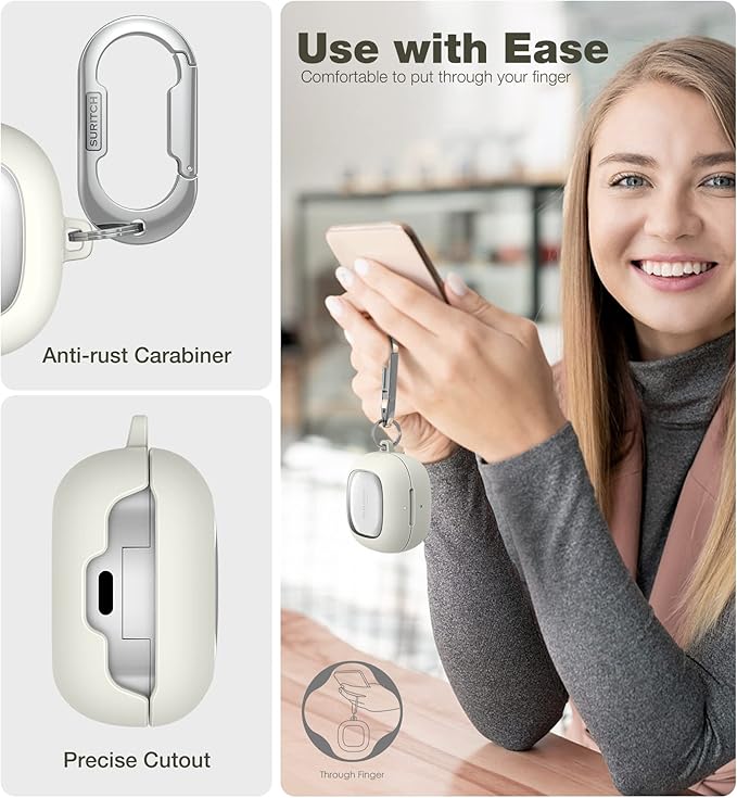 SURITCH for Samsung Galaxy Buds 2 Pro Case(2022)/Galaxy Buds 2 Case(2021)/Galaxy Buds Live Case(2020)/Galaxy Buds Pro Case(2021) Hard Clear PC Shockproof TPU White Cover with Silver Carabiner