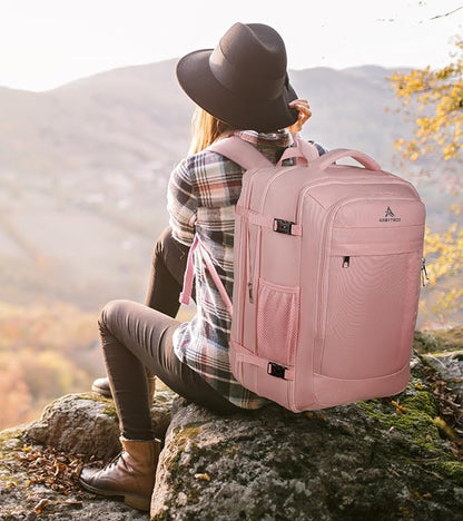 Travel Laptop Backpack for Women, 50L Expandable Extra Large Backpack,Carry On Backpack, Water Resistant Big Bag Anti-Theft Business Daypack Fits 17 Inch Laptop with USB Port, Pink