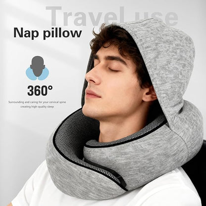 Neck Travel Pillow, Airplane Pillow for Traveling, Adjustable Flight Pillow, Memory Foam Airplane Pillow for Side, Breathable & Hypoallergenic for Long Flights, Cars, Trains & Office
