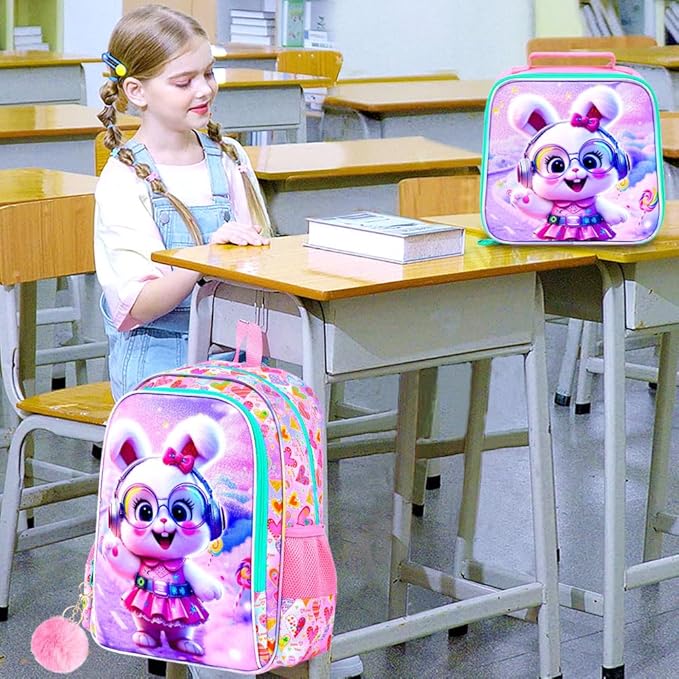 WZLVO 3PCS Kids Backpack for Girls, Unicorn Dinosaur Animal Prechool Elementary Kindergarten School Bookbag with Lunch Box
