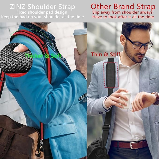 ZINZ Shoulder Strap Universal Bag Strap - 78" Ultra-Thick Padded with Dual Balanced Adjustable Buckles for Briefcase, Travel, Sports, Laptop, Crossbody Bag，Stripes-BkRBk