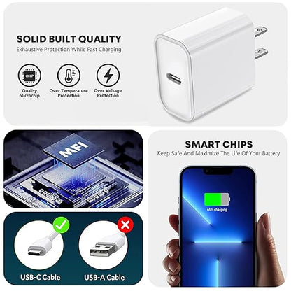 iPhone 14 13 Charger, 2Pack 20W Fast Charging Type C Block (MFI Certified) Rapid Speed USB C Wall Charger Lightning Cable Cord Apple Chargers for iPhone 14 Pro Max 14 Plus 13 12 11 Pro SE XS XR X iPad