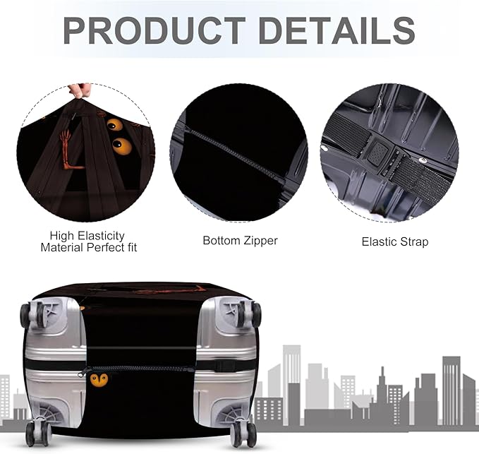 ANNA QUEEN Mummy Halloween Luggage Cover, Fun Skeleton Design, Stretchable & Washable Travel Sleeve for 20-34 Inch Luggage