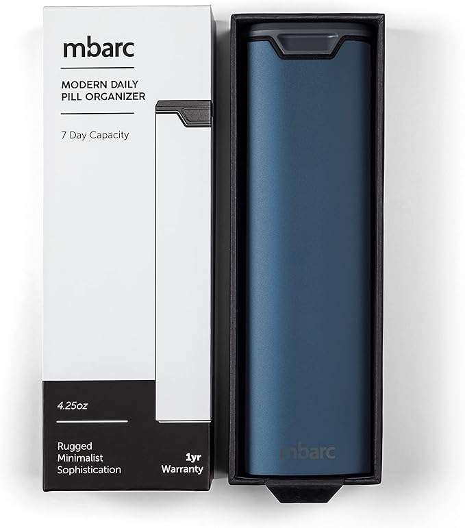 7 Day Weekly Pill Organizer by mbarc - Premium Stylish Aluminum and Wood Large Capacity Pill Box for Supplements, Pills, Vitamins and Medicine.