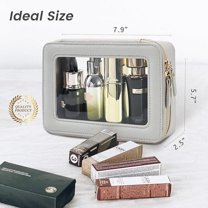 Aveniee Clear Makeup Bag Organizer,Travel Toiletry Bag for Women,Waterproof Cosmetic Pouch with Zippers,Car Accessories Organizers and Storage Case,Grey