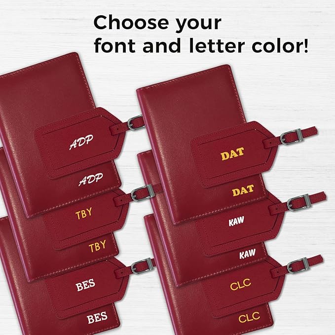 Personalized Monogrammed Red Leather RFID Passport Wallet and Luggage Tag