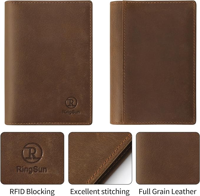 Ringsun Leather Passport Cover for Men Women, RFID Passport Wallet Case Travel Passport Holder for Family