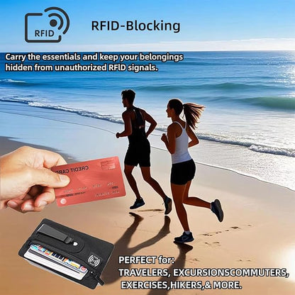 RFID Hidden Clip Stash Money Belt - Ultra Thin Anti-Theft Travel Pouch with Credit Card Slots for Women/Men, Perfect for International Travel, Daily Commute & Outdoor Activities (Black)