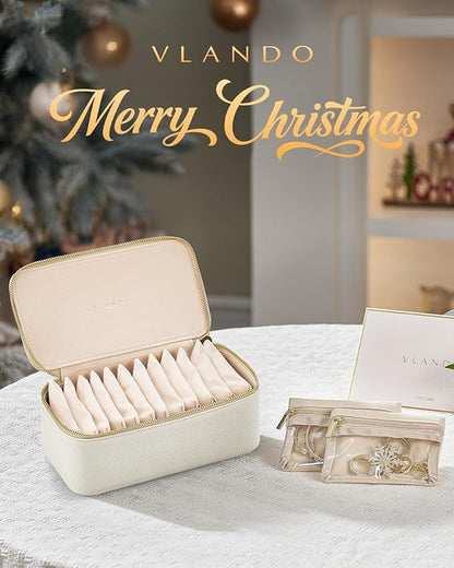 Vlando Travel Jewelry Case,Jewelry Box with 12 Velvet Jewelry Pouch Jewelry Travel Organizer for Women Girl Jewelry Case Necklace Rings Earrings Bags Wedding Gifts (White)