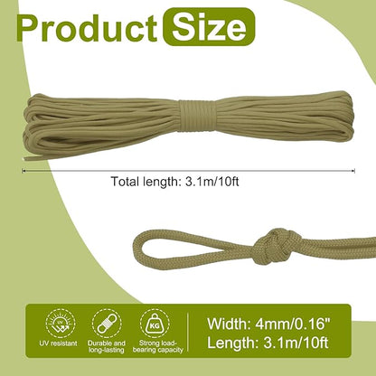 uxcell 4mm Nylon Rope, 10ft Portable Clothesline for Luggage and Backpack Tie Downs, Hanging Clothes, Swings, Camping and Mountaineering Tie Downs, Khaki