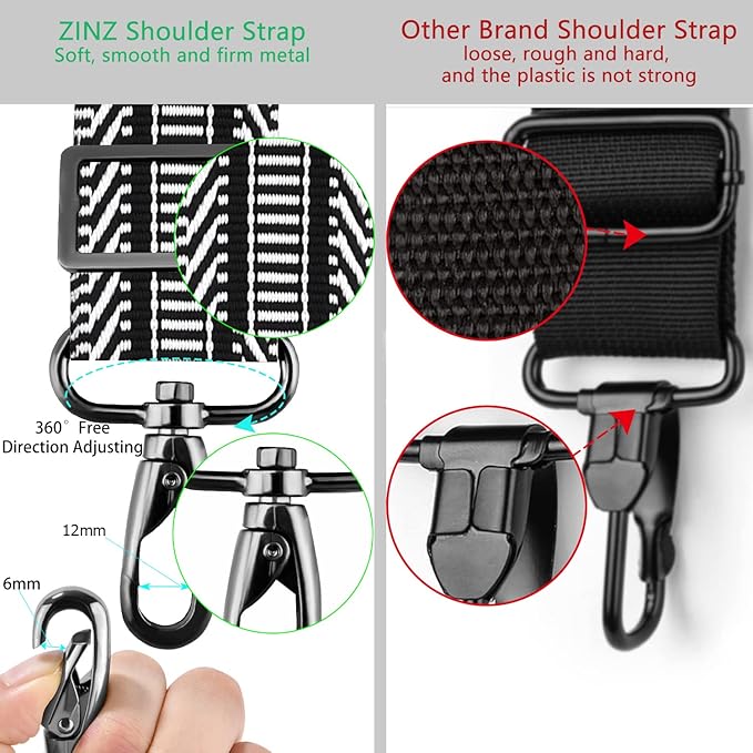 Shoulder Strap 78" Universal Handbag Strap with Ultra-thick Fixed Padded and Dual Balanced Adjustable Buckles Shoulder Crossbody Strap for Briefcase Messenger Bag Laptop bag Luggage，BK&White Jacquard