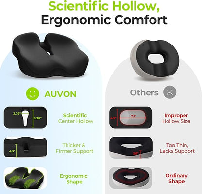 AUVON Ergonomic Donut Pillow Seat Cushion for Hemorrhoid & Tailbone Pain Relief, Thick Memory Foam Chair Cushions with Firm Support for Coccyx, Sciatica, Pressure Sores, Pregnancy, Postpartum Recovery