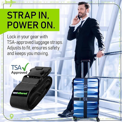 Untethered Luggage Straps | TSA-Approved Suitcase Belts with Heavy-Duty Buckles. Secure Adjustable Travel Accessories for Checked Bags. 4-Pack