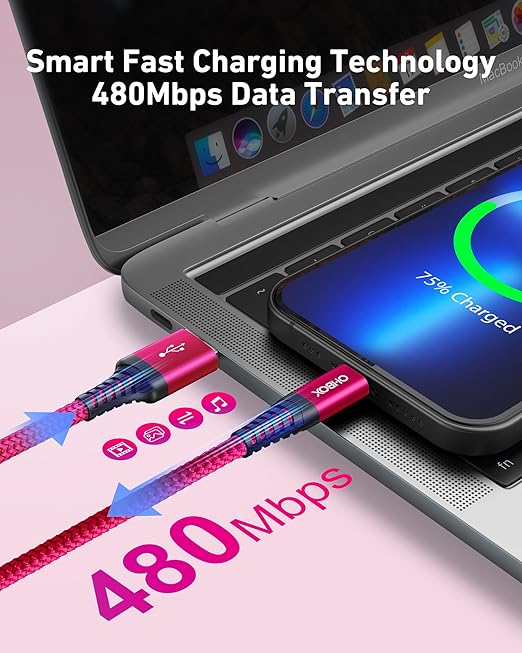 USB to USB C Cable 60W Fast Charging [2 Pack 6FT], USB A to USB C Cable for CarPlay, Durable Braided USB Type C iPhone Charger USBC Cord for iPhone 17/16/15/Pro Max, Samsung Galaxy S23 and More-Rose